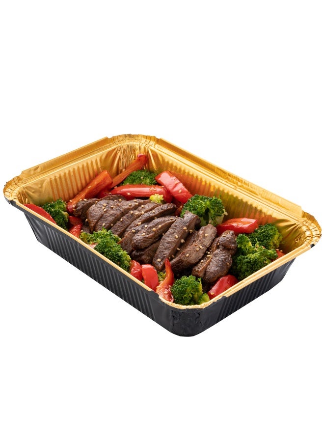 Restaurantware Foil Lux 41 Ounce Foil Pans, 200 Recyclable Aluminum Take Out Containers - Heavy Duty, Rectangle, Black And Gold Aluminum Foil To Go Containers, Freezer Safe, For Large Meals Or Sides - Image 2