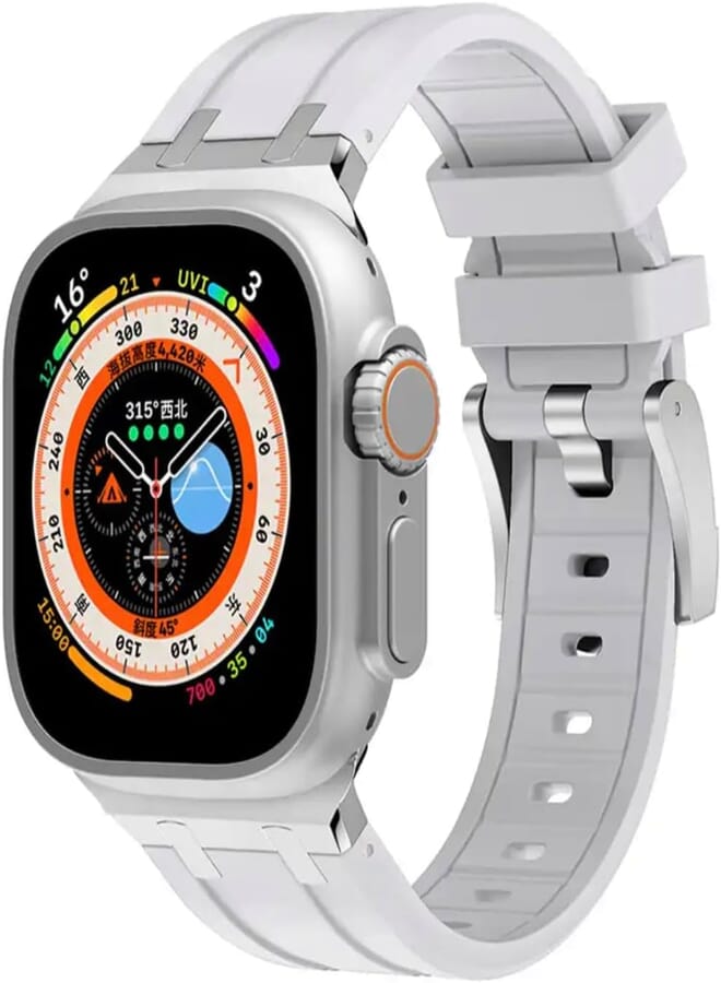 Fekra Liquid Silicone Rubber Bands Compatible with Apple Watch Series Ultra 2 | 9 | 8 Ultra | 8 | 7 | 6 | 5 49/45/44/42 mm, Luxury Rubber Strap with Stainless Steel Adapter 