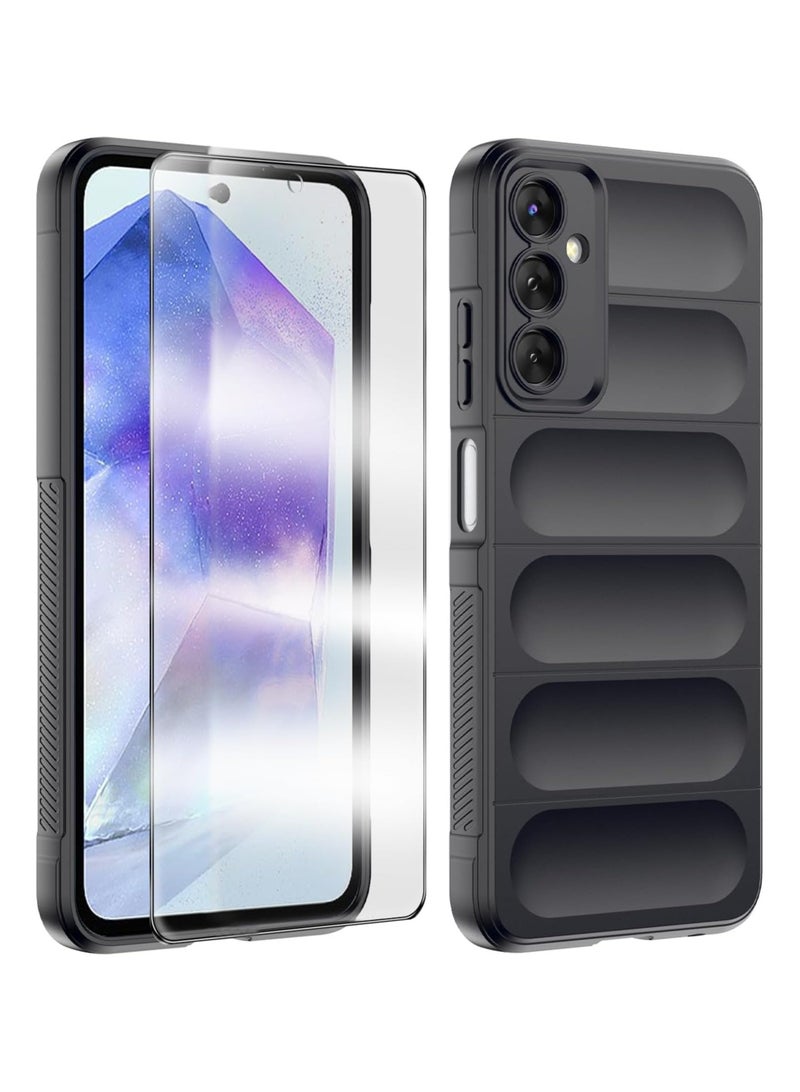 عام حافظة سامسونج جالاكسي A55 5G مع حامي شاشة زجاجي مقوى وحافظة هاتف سائلة من السيليكون الناعم المضادة للصدمات والمصنوعة من الألياف الدقيقة لحماية سامسونج جالاكسي A55 5G. - Image 1