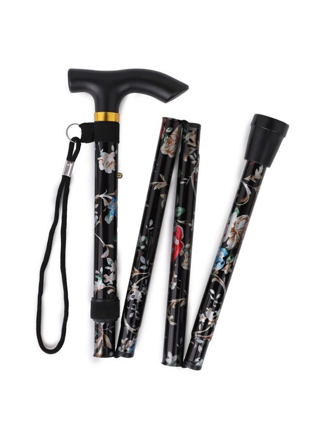 Comfkey Folding Lightweight Walking Stick - Adjustable Aluminum Metal Collapsible Travel Cane with Non-Slip Rubber Base (Black Floral) - Image 1