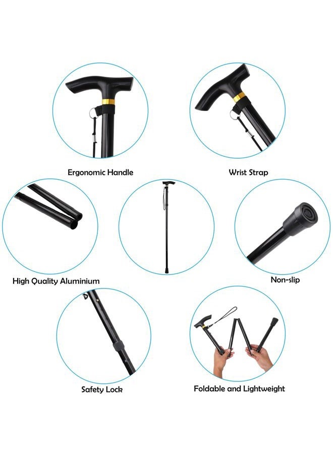 Comfkey Folding Lightweight Walking Stick - Adjustable Aluminum Metal Collapsible Travel Cane with Non-Slip Rubber Base (Black Floral) - Image 4