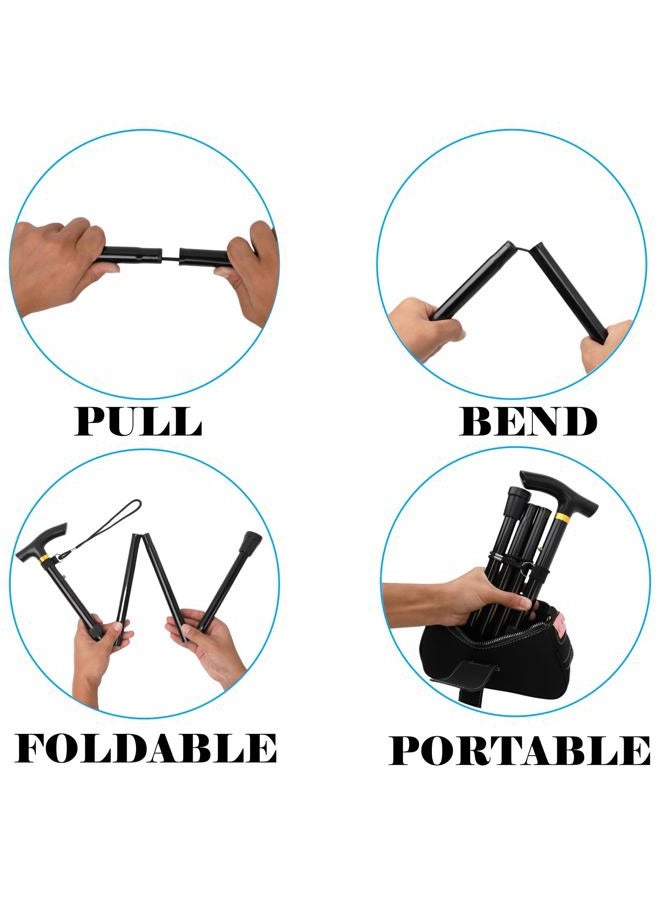 Comfkey Folding Lightweight Walking Stick - Adjustable Aluminum Metal Collapsible Travel Cane with Non-Slip Rubber Base (Black Floral) - Image 5