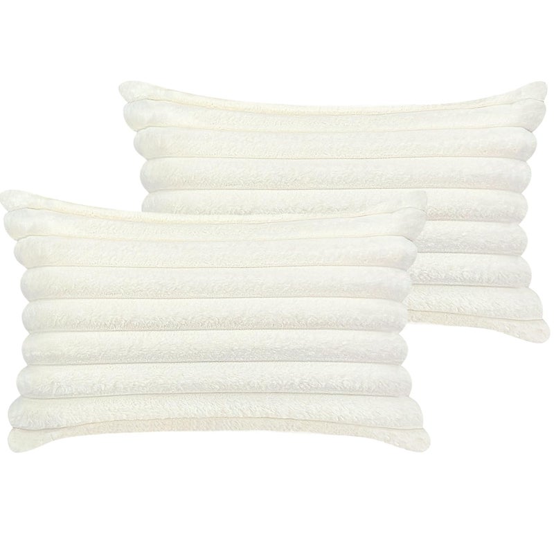 COTEY 12x20 Throw Pillow Covers Set of 2, Decorative Faux Fur Covers for Bed, Couch Soft Fluffy Pillow Cover with Velvet Back for Living Room, Neutral Home DÃ©cor Accent for Sofa - Cream White - Image 1