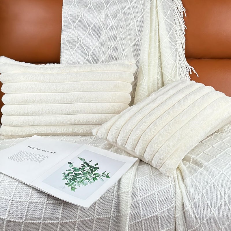 COTEY 12x20 Throw Pillow Covers Set of 2, Decorative Faux Fur Covers for Bed, Couch Soft Fluffy Pillow Cover with Velvet Back for Living Room, Neutral Home DÃ©cor Accent for Sofa - Cream White - Image 3