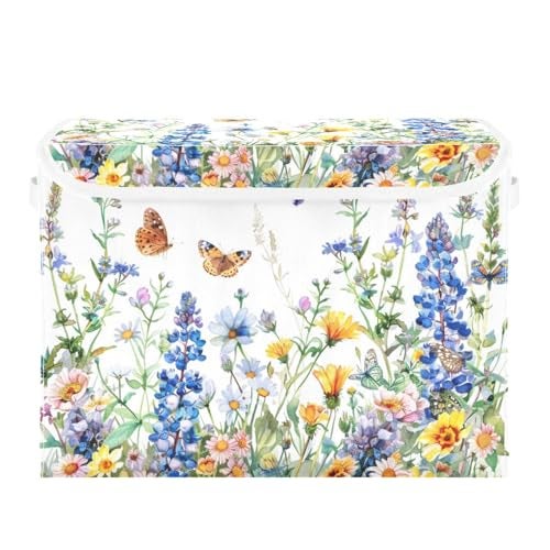 senya Flower Baskets Collapsible Storage Bins with Lids Watercolor Wildflowers Spring Storage Boxes Clothes Baskets for Organizing B06D22020 - Image 3