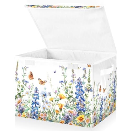senya Flower Baskets Collapsible Storage Bins with Lids Watercolor Wildflowers Spring Storage Boxes Clothes Baskets for Organizing B06D22020 - Image 1