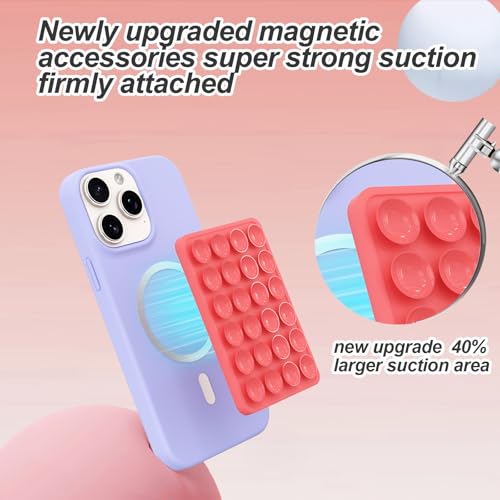 OPOM Magnetic Suction Phone Mount for MagSafe Case,Silicone Sticky Phone Grip Holder for iPhone,Removable Hands-Free Selfie/Video for TikTok & Instagram Influencer/Creator (Rose Red) - Image 2