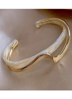 Goolsky 18K Gold Plated Wave Shape Cuff Bangle Inlaid Faux Pearl, Women's Minimalist Style Jewelry  - Image 1