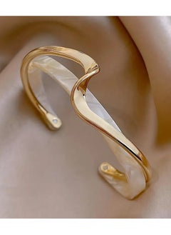 Goolsky 18K Gold Plated Wave Shape Cuff Bangle Inlaid Faux Pearl, Women's Minimalist Style Jewelry  - Image 4