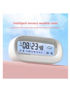 ECVV Digital Alarm Clock, Transparent LED Display Desk Clocks, Temperature Humidity Meter Snooze Weather Calendar Count Down Multifunction Timer BATTERY (Exclude) Operated for Office, Study Room-White  - Image 2