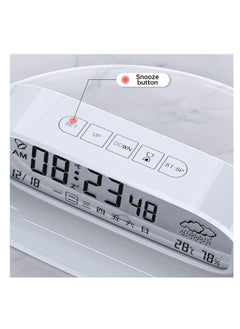 ECVV Digital Alarm Clock, Transparent LED Display Desk Clocks, Temperature Humidity Meter Snooze Weather Calendar Count Down Multifunction Timer BATTERY (Exclude) Operated for Office, Study Room-White  - Image 4