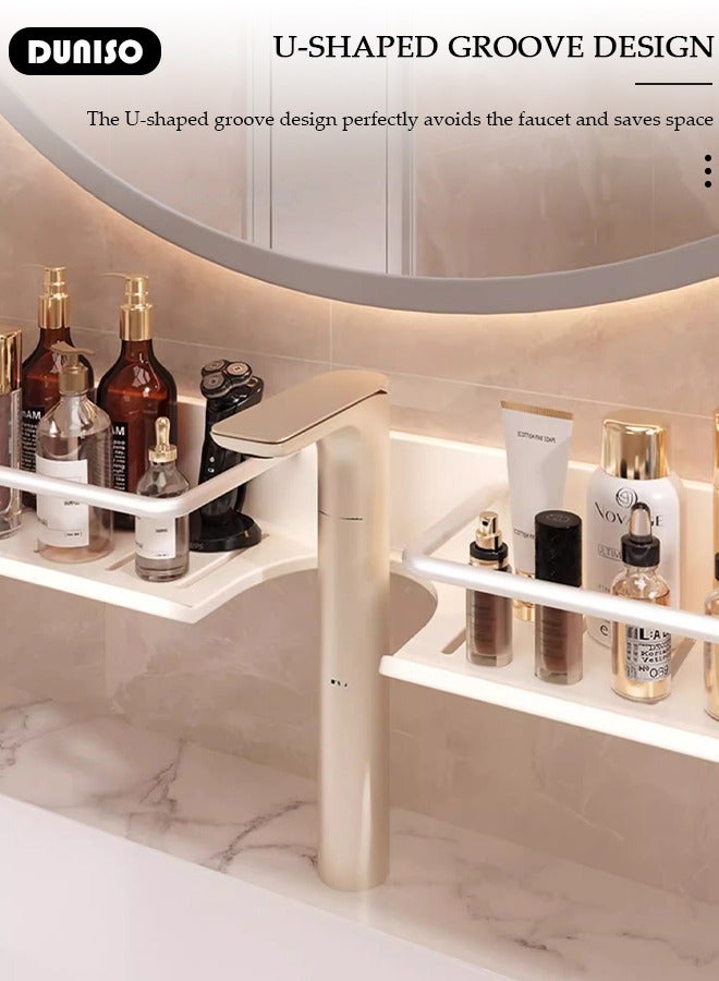 DUNISO Wall Mount Over The Sink Shelf, Shelf Organizer Over The Faucet, Bathroom Sink Shelf Over Faucet, U-Shaped Recess Design Countertop Organizer, Multi-Functional Hollow Storage Shelf for Bathroom, Kitchen  - Image 5