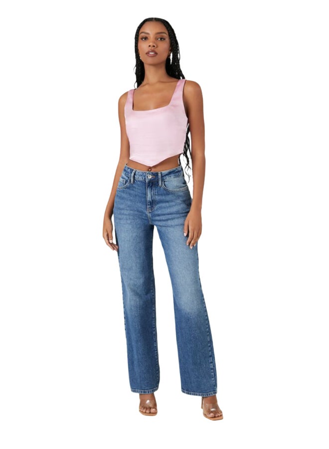 FOREVER 21 Satin V-Hem Crop Top - Image 1