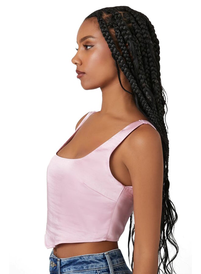 FOREVER 21 Satin V-Hem Crop Top - Image 3