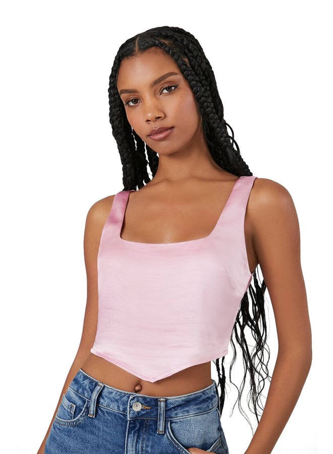 FOREVER 21 Satin V-Hem Crop Top - Image 2