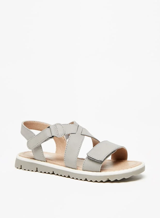 Mister Duchini Boys Textured Cross Strap Sandals with Hook and Loop Closure
