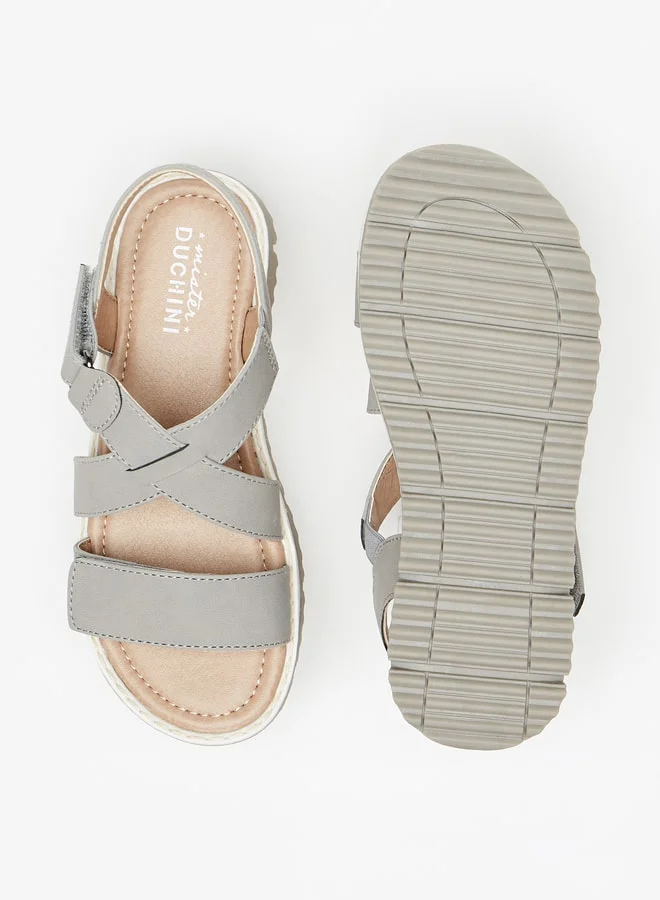 Mister Duchini Boys Textured Cross Strap Sandals with Hook and Loop Closure