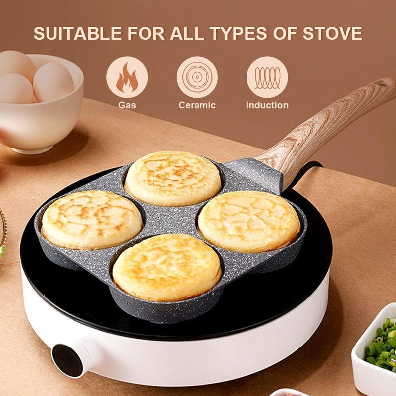 Drumil 4-Cup Fried Egg Pan, Medical Stone Non-Stick Frying Pan for Breakfast,Divided Egg Omelet Pans Suitable for Gas Stove and Induction Cooker  - Image 2