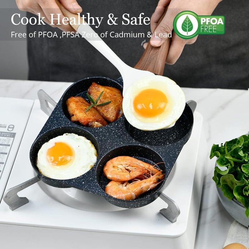 Drumil 4-Cup Fried Egg Pan, Medical Stone Non-Stick Frying Pan for Breakfast,Divided Egg Omelet Pans Suitable for Gas Stove and Induction Cooker  - Image 3