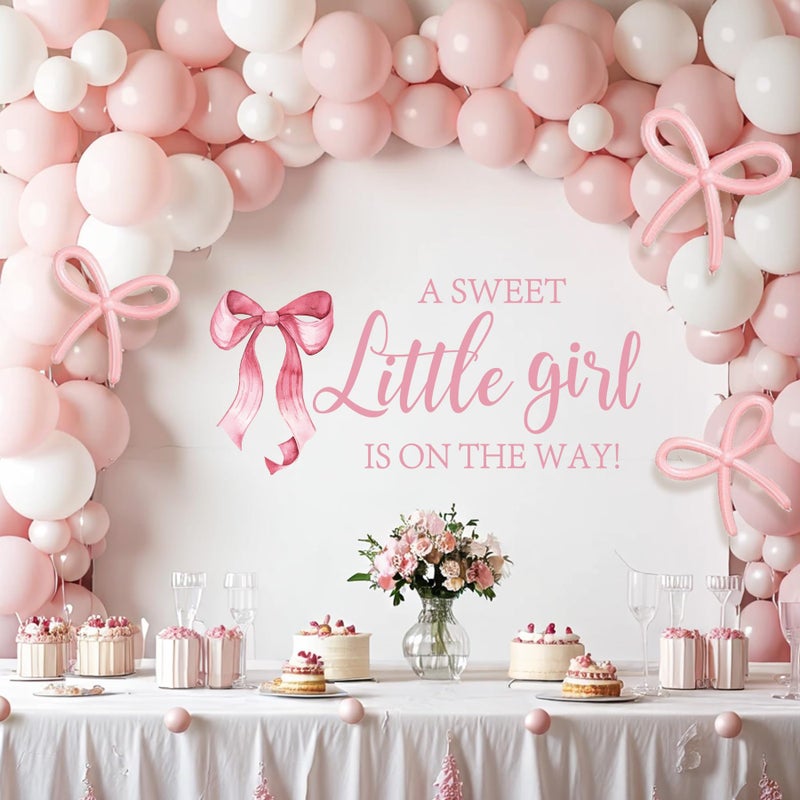 Dvehdbay Coquette Baby Shower Decorations - A Sweet Little Girl Is on the Way Decal, A Sweet Little Girl Is on the Way Sign for Backdrop Balloons Arch, Pink Bow Baby Shower Decorations, Gender Reveal Sign - Image 3