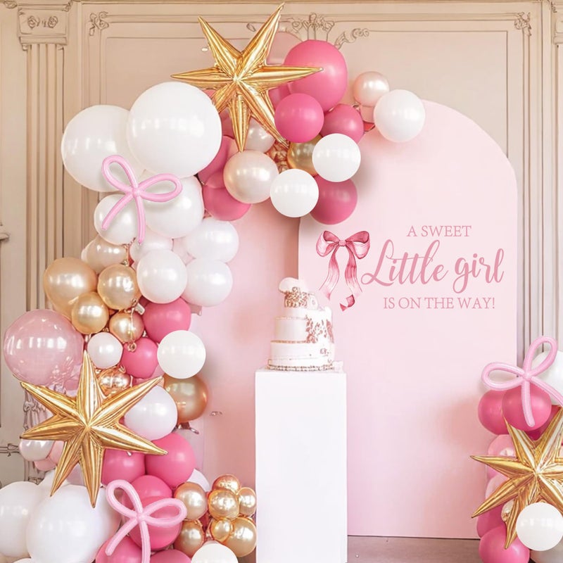 Dvehdbay Coquette Baby Shower Decorations - A Sweet Little Girl Is on the Way Decal, A Sweet Little Girl Is on the Way Sign for Backdrop Balloons Arch, Pink Bow Baby Shower Decorations, Gender Reveal Sign - Image 4