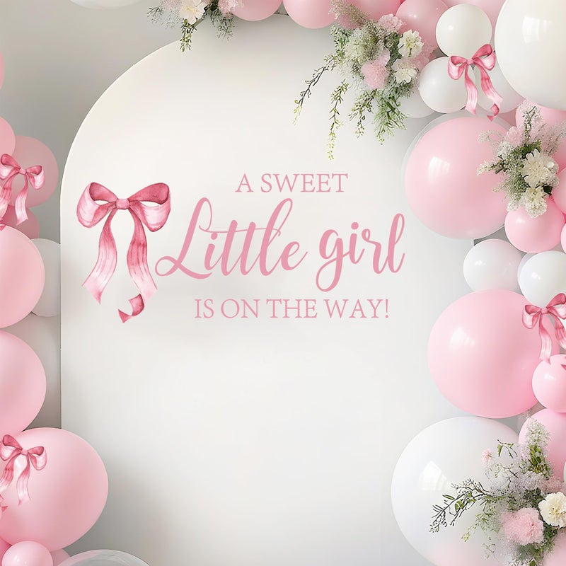 Dvehdbay Coquette Baby Shower Decorations - A Sweet Little Girl Is on the Way Decal, A Sweet Little Girl Is on the Way Sign for Backdrop Balloons Arch, Pink Bow Baby Shower Decorations, Gender Reveal Sign - Image 1