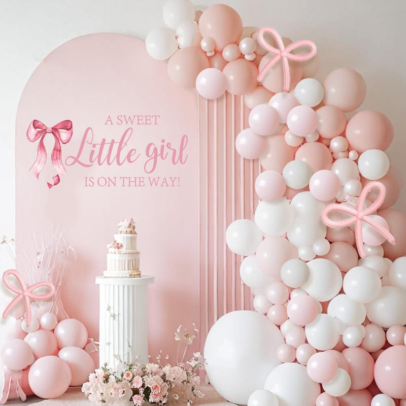 Dvehdbay Coquette Baby Shower Decorations - A Sweet Little Girl Is on the Way Decal, A Sweet Little Girl Is on the Way Sign for Backdrop Balloons Arch, Pink Bow Baby Shower Decorations, Gender Reveal Sign - Image 5