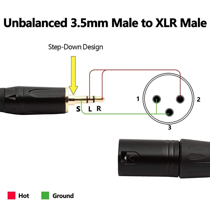 SeCro سلك الصوت الاحترافي من سلسلة بانثر 3.5 مم (1/8 بوصة) TRS ستيريو ذكر إلى XLR ذكر، مناسب لجهاز آيبود، الهاتف المحمول، مكبرات الصوت النشطة، المسرح، الدي جي، وحدة الصوت الاستوديو (5 متر) - Image 3