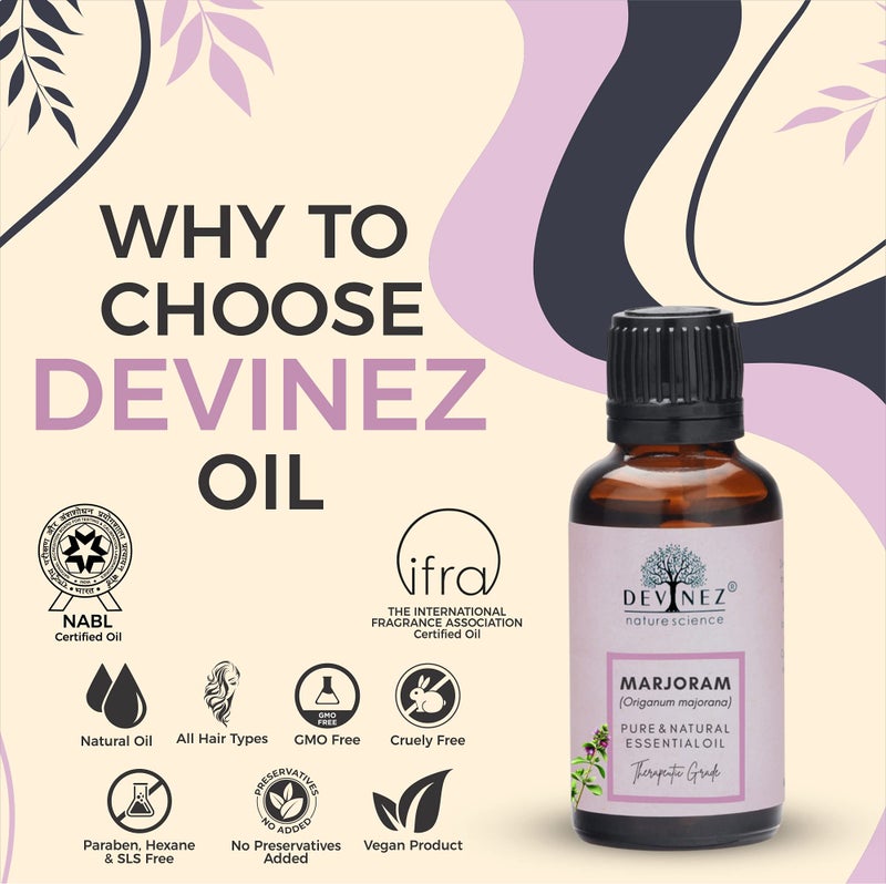 Devinez Marjoram Essential Oil, 100% Pure, Natural & Undiluted, 10ml in Glass Bottle - Rejuvenates hair, Heals Wound, Reduce Tension, Face Care, Body Care, Hair Care & Skin Care - Image 3