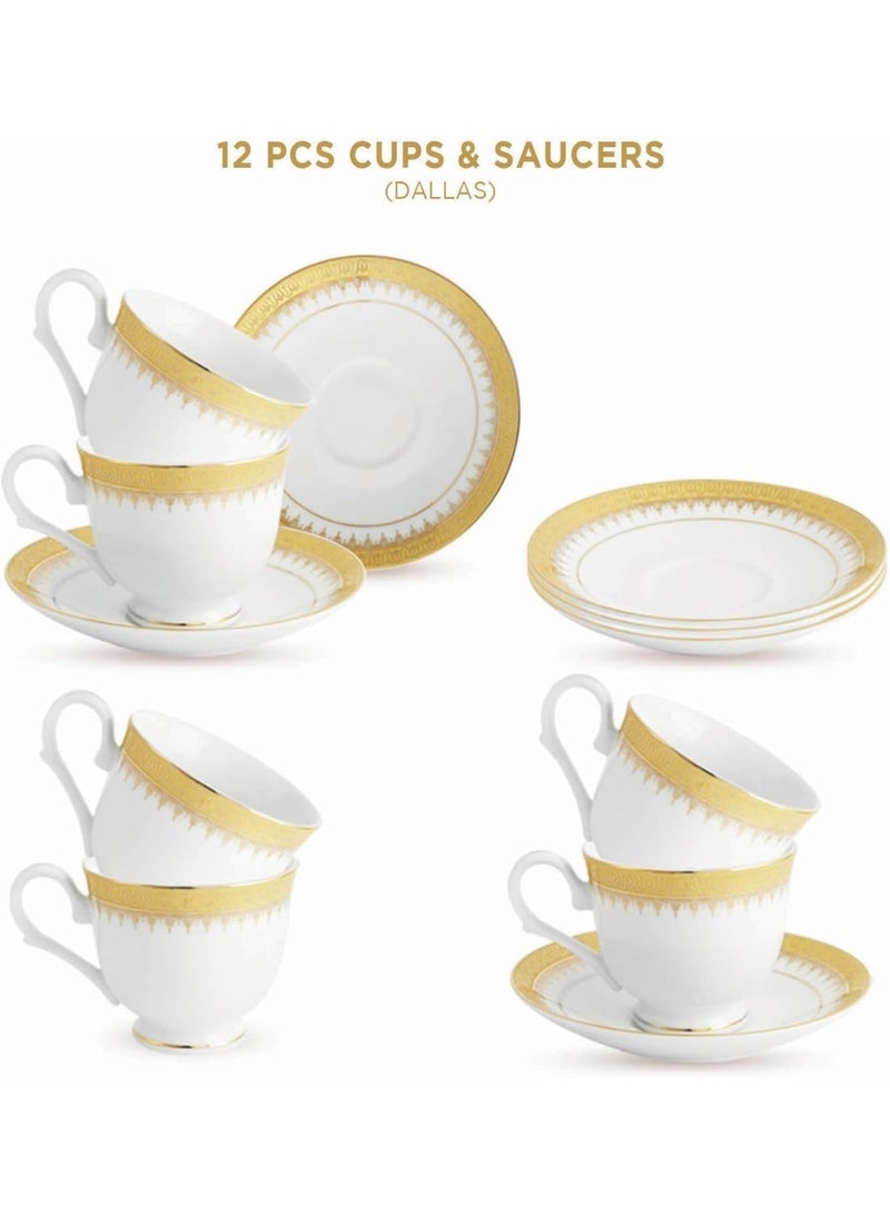 Peggy Oliver Dallas Collection 12 Pcs Tea Set/Cup & Saucer Set | Designed With Real Gold Plated Regal Pattern | Crockery Set for Dining & Gifting - Image 1
