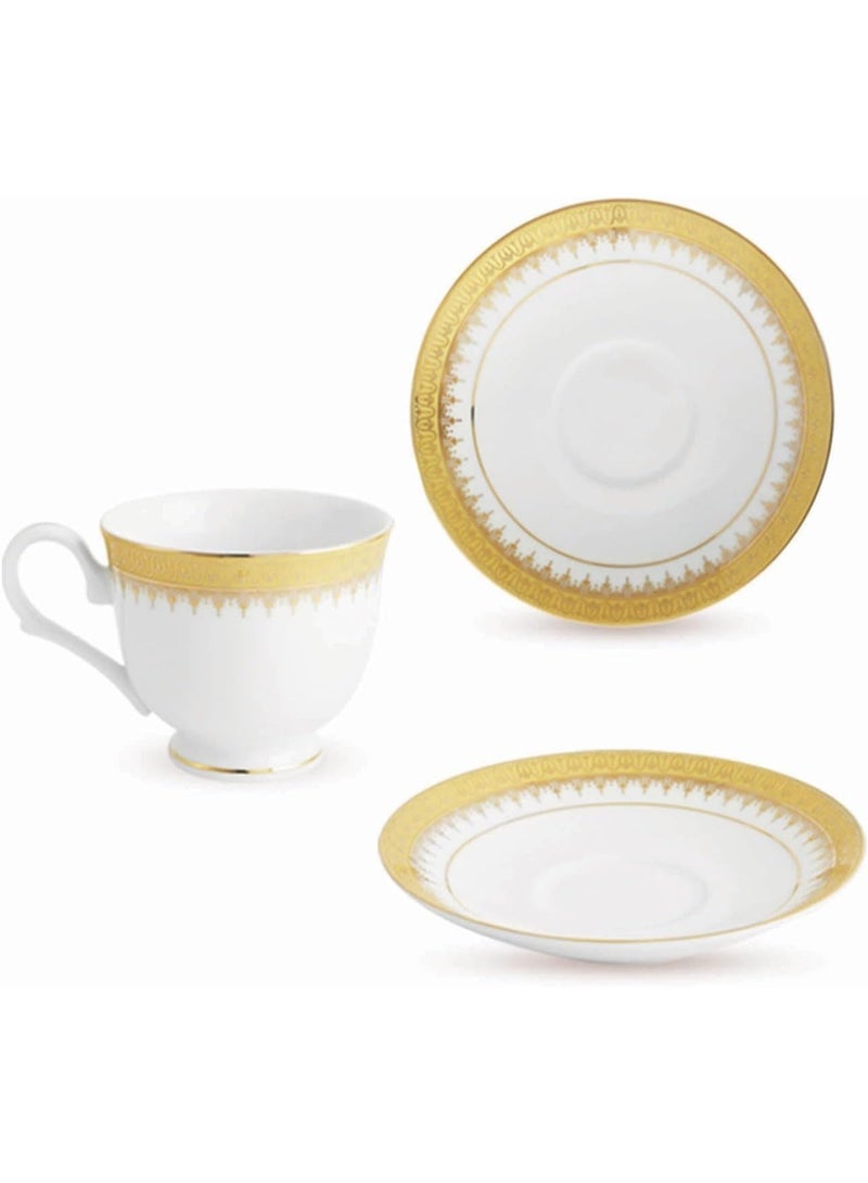 Peggy Oliver Dallas Collection 12 Pcs Tea Set/Cup & Saucer Set | Designed With Real Gold Plated Regal Pattern | Crockery Set for Dining & Gifting - Image 3