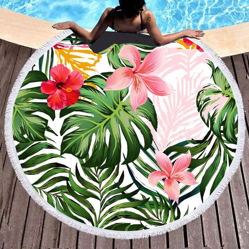 Violet Mist Round Beach Towel Blanket Tapestry Microfiber Roundie Terry Beach Throw Soft Multipurpose Table Cloth Wall Hanging Bed Cover for Women Home Traveling - Image 1
