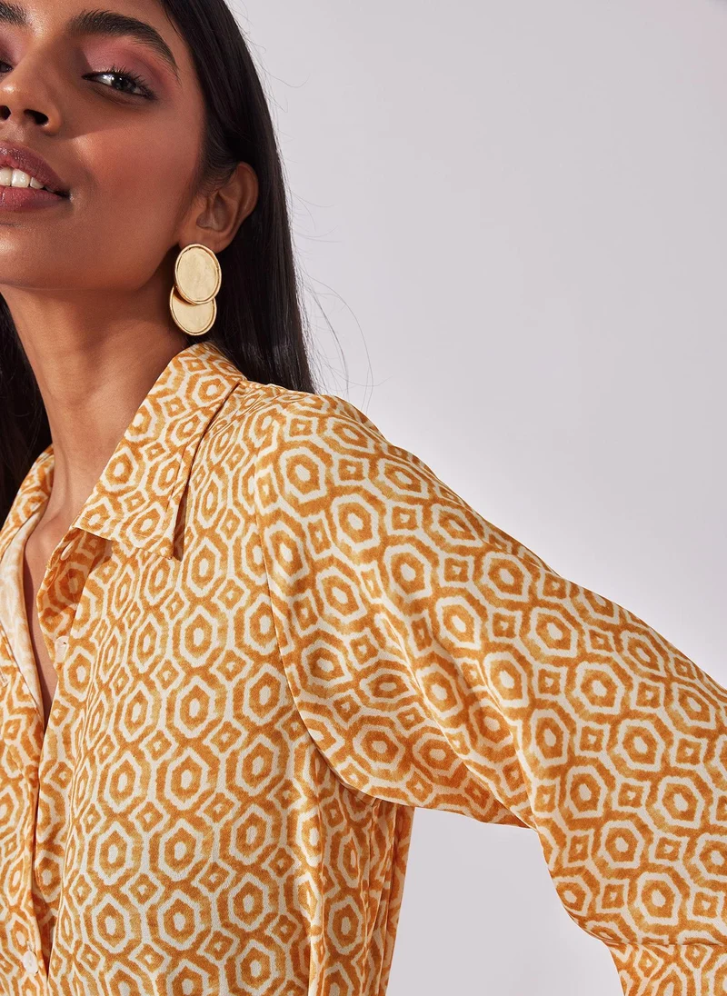 The Label Life Sunset Geo Graphic Print Self-Tie Dress