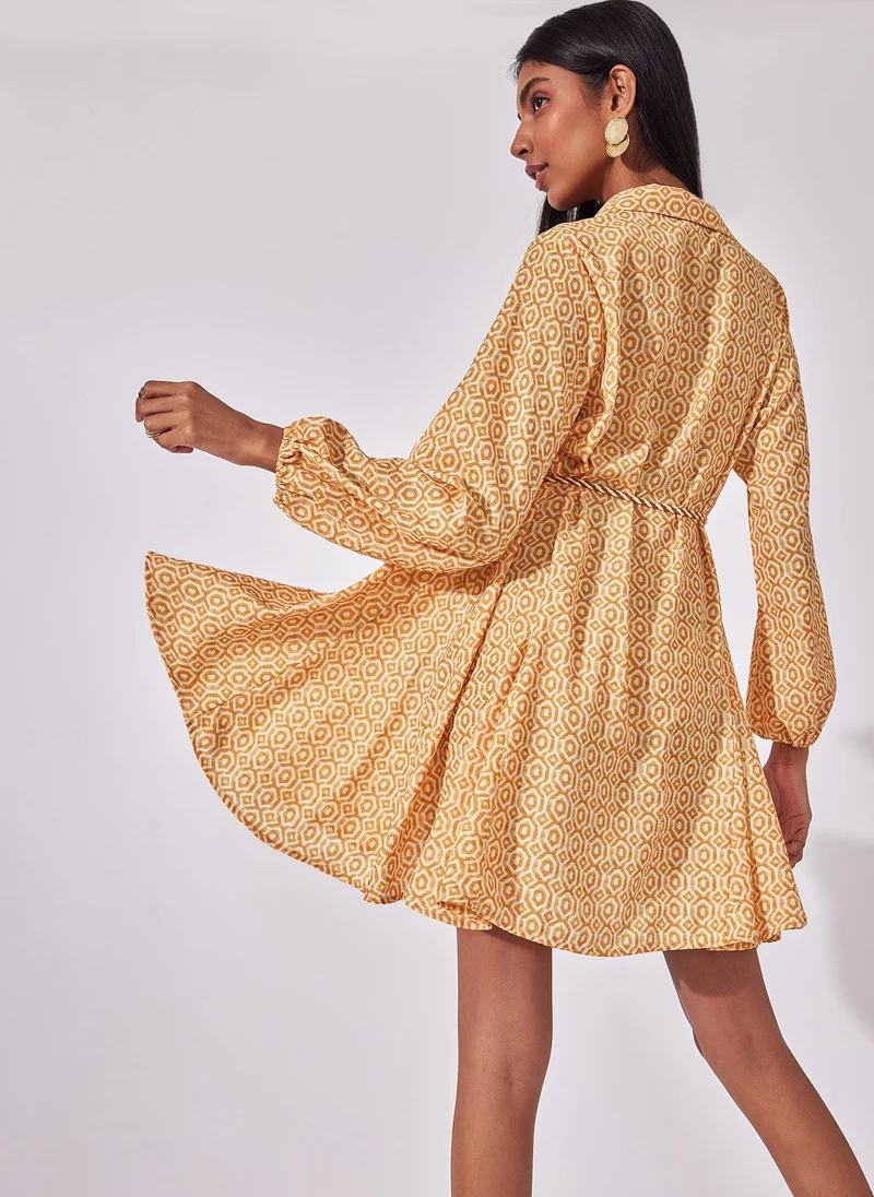 The Label Life Sunset Geo Graphic Print Self-Tie Dress