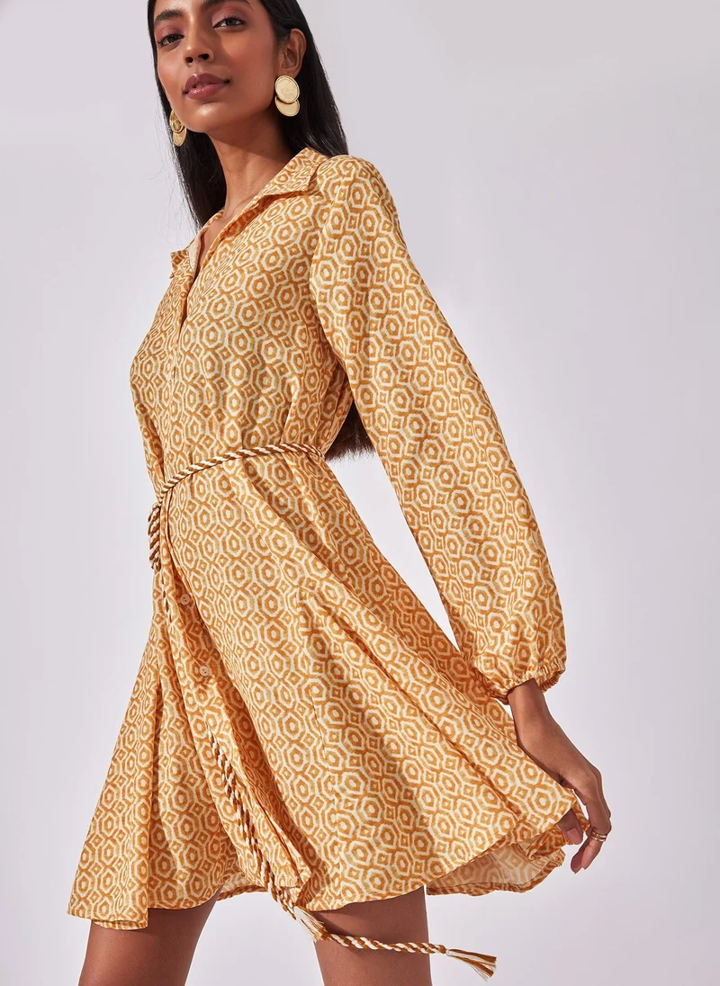 The Label Life Sunset Geo Graphic Print Self-Tie Dress