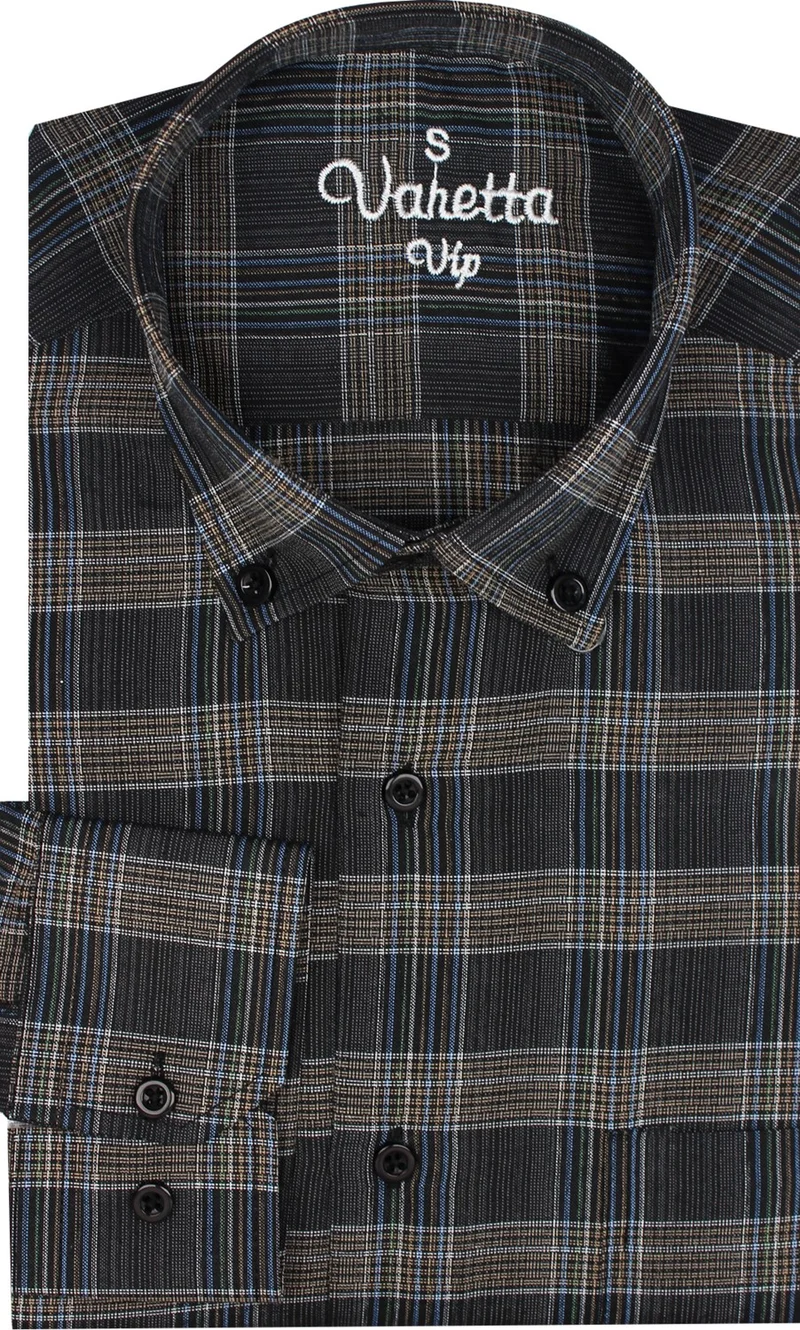 Varetta Men's Black Checked Long Sleeve Classic Cut Collar Buttoned Shirt