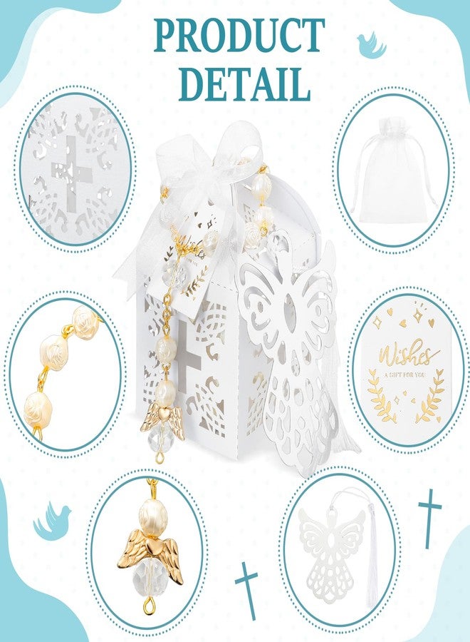 Ecation 100 Pcs Baptism Favors, 20 Mini Rosary 20 Angel Bookmarks 20 Cross Baptism Party Boxes 20 White Organza Bags 20 Thank You Tags for Baby Shower Christening Communion Party Gift - Image 3