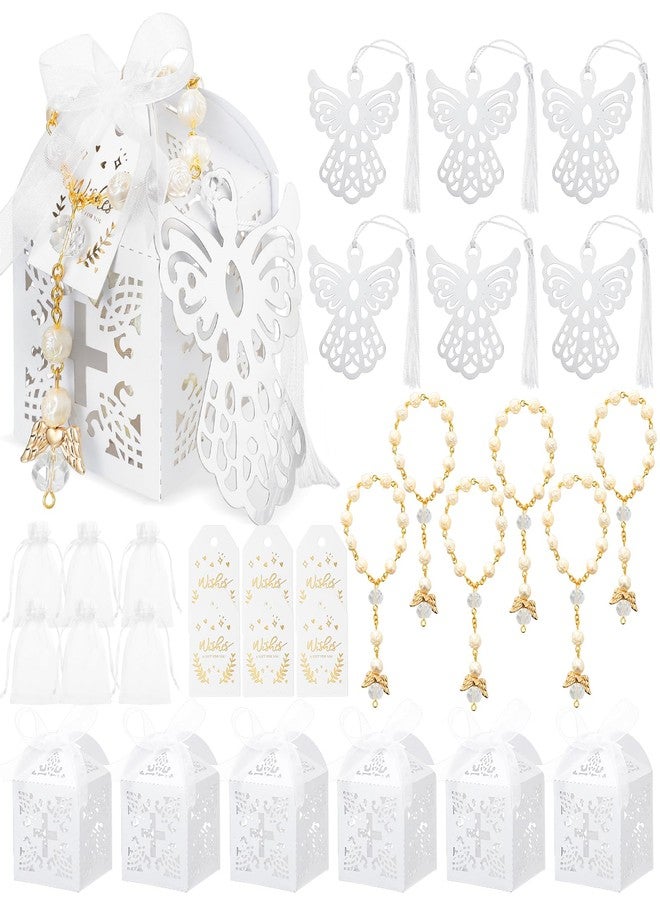 Ecation 100 Pcs Baptism Favors, 20 Mini Rosary 20 Angel Bookmarks 20 Cross Baptism Party Boxes 20 White Organza Bags 20 Thank You Tags for Baby Shower Christening Communion Party Gift - Image 1