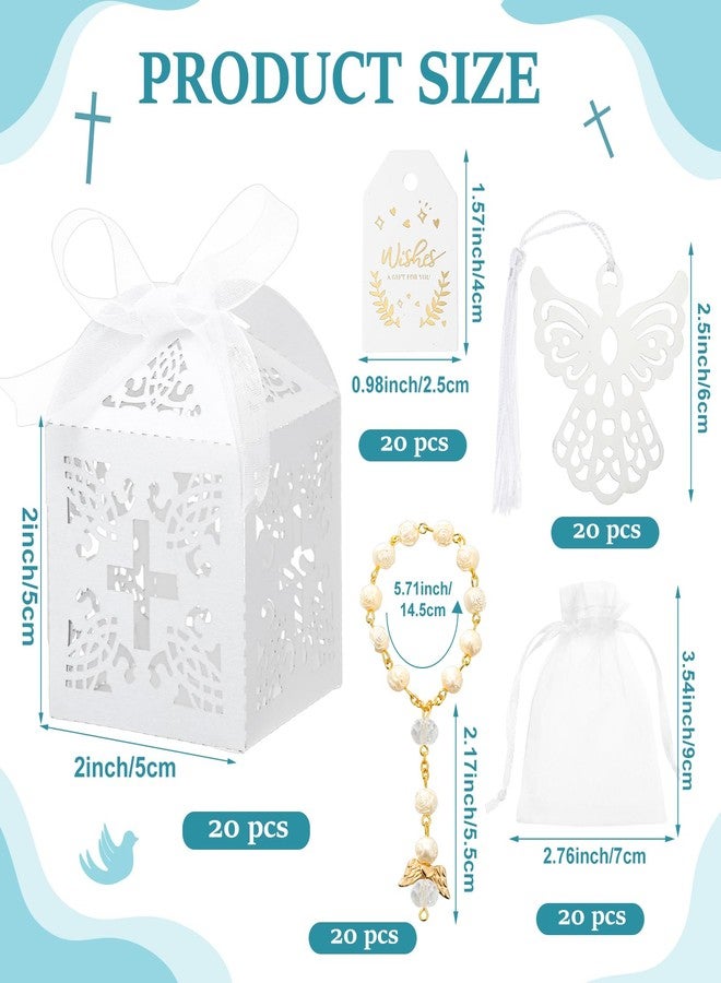 Ecation 100 Pcs Baptism Favors, 20 Mini Rosary 20 Angel Bookmarks 20 Cross Baptism Party Boxes 20 White Organza Bags 20 Thank You Tags for Baby Shower Christening Communion Party Gift - Image 2