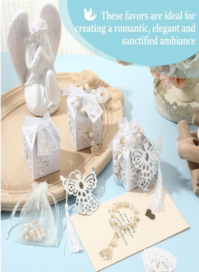 Ecation 100 Pcs Baptism Favors, 20 Mini Rosary 20 Angel Bookmarks 20 Cross Baptism Party Boxes 20 White Organza Bags 20 Thank You Tags for Baby Shower Christening Communion Party Gift - Image 5