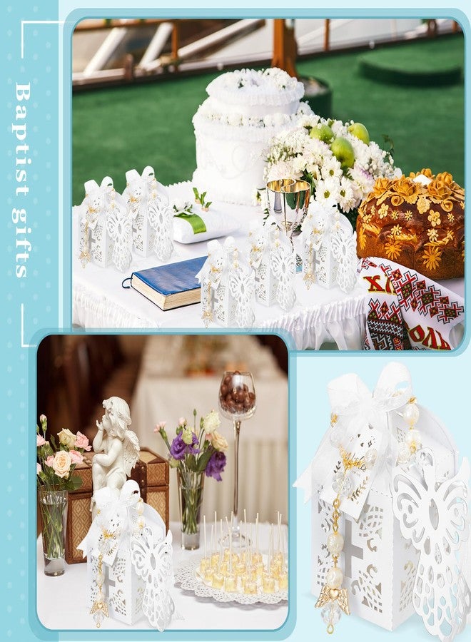Ecation 100 Pcs Baptism Favors, 20 Mini Rosary 20 Angel Bookmarks 20 Cross Baptism Party Boxes 20 White Organza Bags 20 Thank You Tags for Baby Shower Christening Communion Party Gift - Image 4
