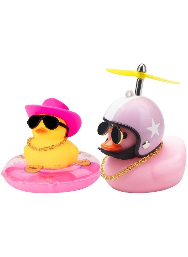 wonuu Car Rubber Duck 2Pcs Of Car Duck Decoration Dashboard Car Ornament For Car Dashboard Decoration Accessories With Propeller Helmet Mini Sun Hat Swim Ring Necklace And Sunglasses  - Image 1