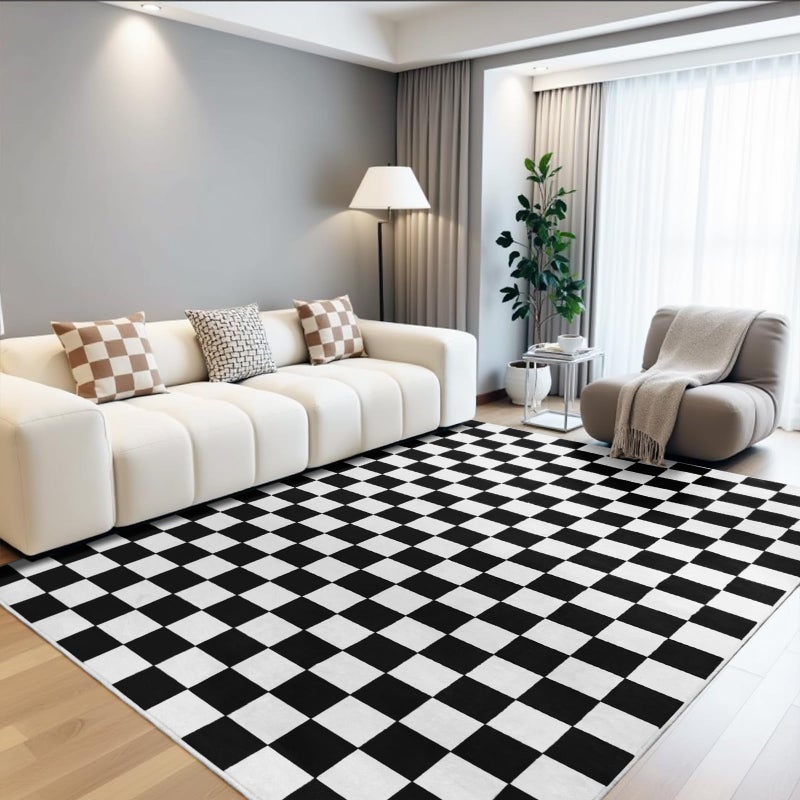 Terrug Black and White Checkered Rug for Living Room5x7 Area Rugs Washable with Non Slip for BedroomSoft Low Pile Stain Resistance Retro Carpet for Dorm Kids Room