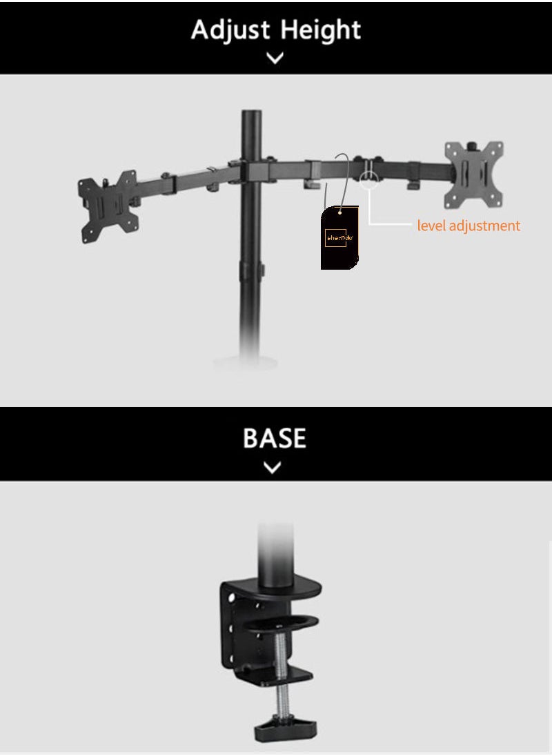 Sharpdo - Dual Monitor Desk Mount, Heavy Duty Fully Adjustable Stand, Fits 2 LCD LED Screens 17-30 inches, Black, M022 - Image 1