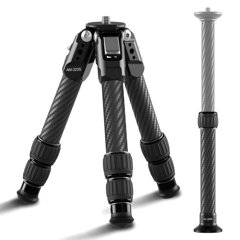SIRUI Mini Carbon Fiber Tripod with Extendable Center Column Max Height 26 Supports 33lbs UltraLight 17lbs for Desk Travel New AntiCorrosion Carbon FiberAM223SSL100S - Image 2