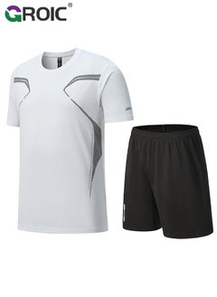 GROIC Shirts Shorts Workout Set, Men's Dry Fit Clothes Short Set Outfits for Gym Active Athletic Basketball, Gym Clothes Workout Shirts Sets for Out T Sports Running Football Athletic Exercise  - Image 1