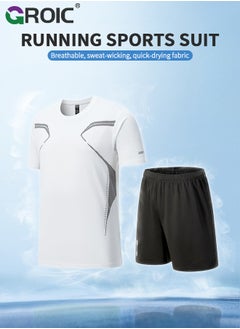 GROIC Shirts Shorts Workout Set, Men's Dry Fit Clothes Short Set Outfits for Gym Active Athletic Basketball, Gym Clothes Workout Shirts Sets for Out T Sports Running Football Athletic Exercise  - Image 2