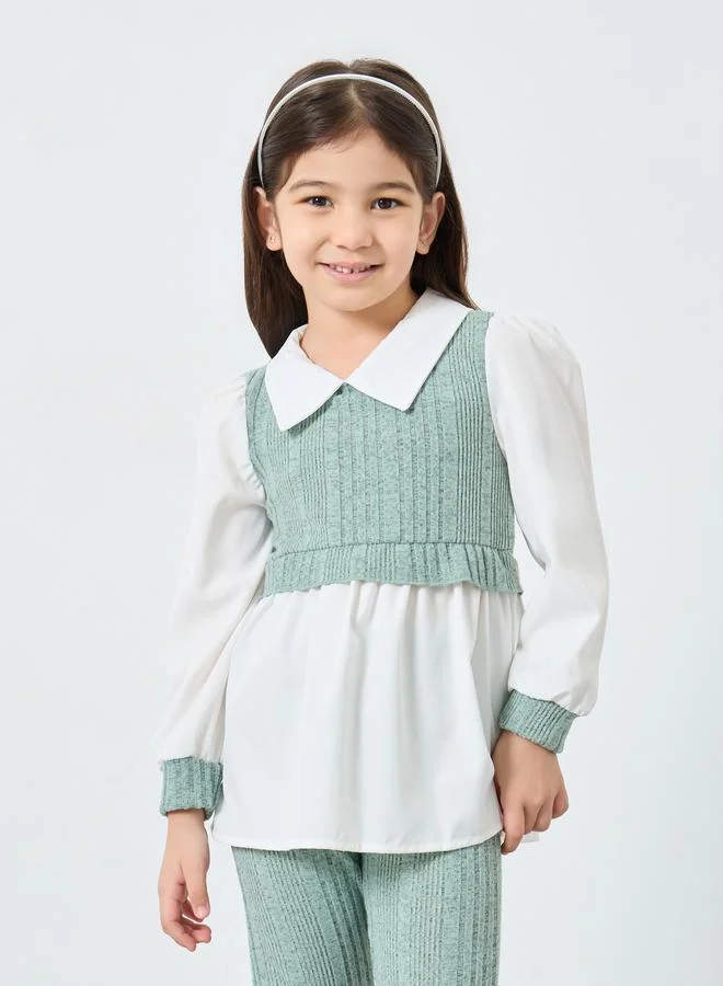 Styli Styli Girls Collared Top and Ribbed Leggings Set