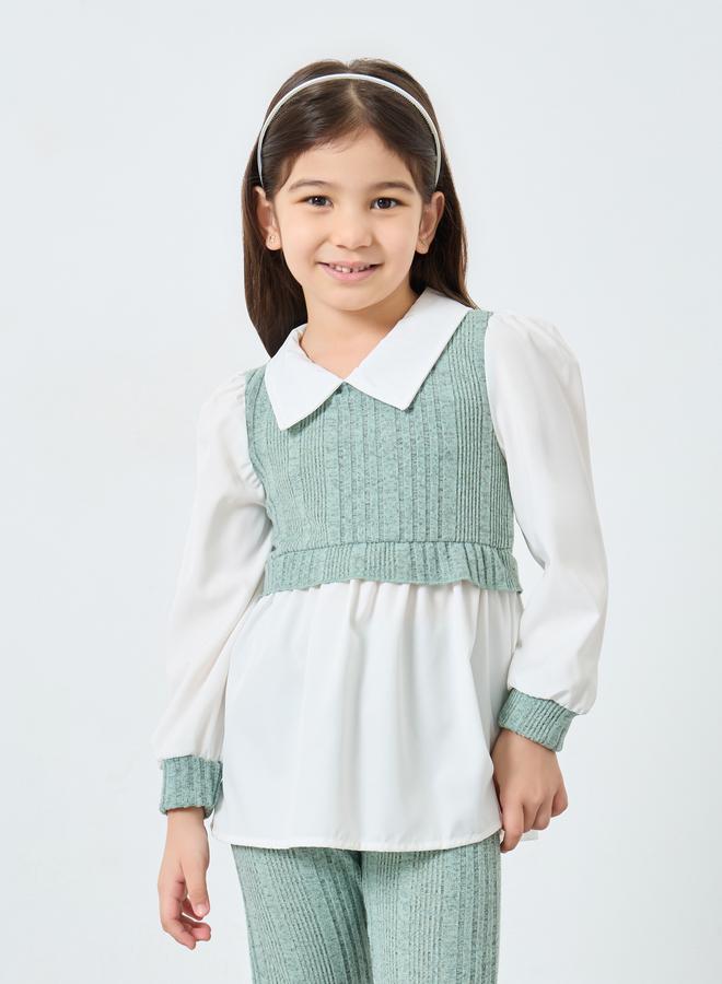 ستايلي طقم من بنطال ليقنز وبلوزة بياقة - Image 2