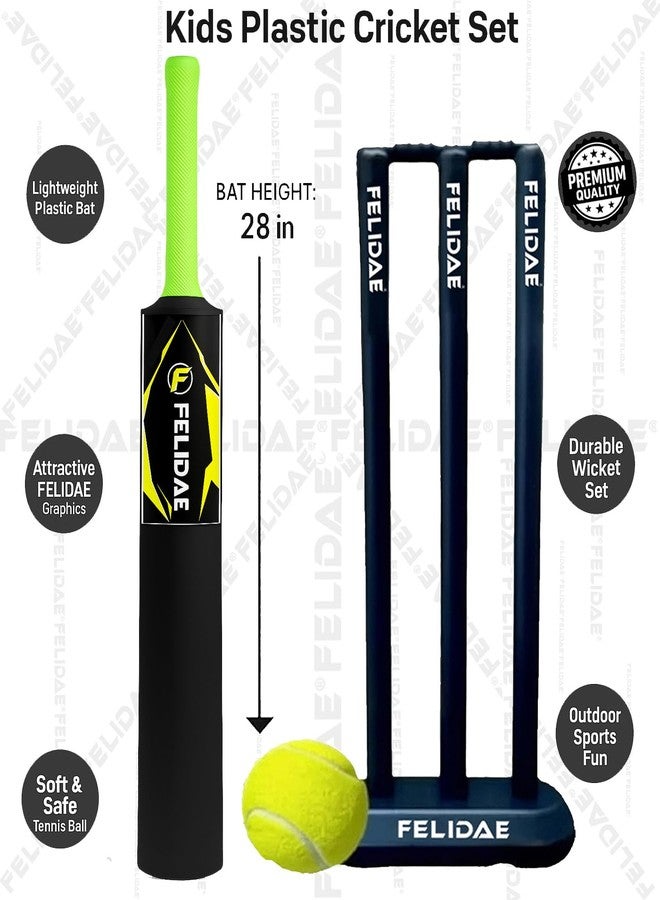 FELIDAE (Size - 3) Heavy Grade Strong Plastic Cricket Bat with Wicket Set for Boys/Girls & 1 Tennis Ball for Kids (Size 3, Age 6-10 Year Old Kids), Strong Plastic - Image 2
